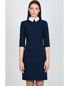 Тёмно-синее платье с воротником Emka Fashion PL-409/serafima