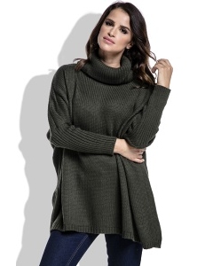 Теплый свитер с высоким воротом оливкового цвета Fimfi I217