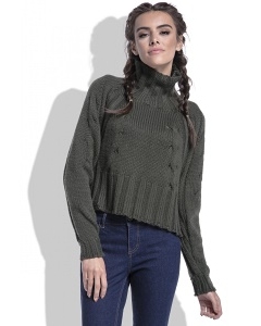 Укороченный женский свитер оливкового цвета Fobya F440