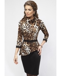 Леопардовое платье с баской Enny 16007