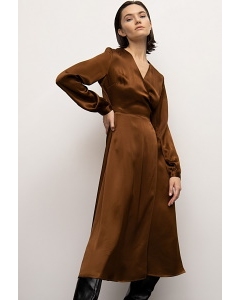Платье бронзового цвета на запах Emka PL1282/hardal