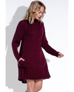 Тёплое вязаное платье бордового цвета Fimfi I194